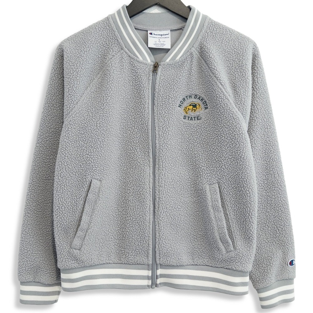 Champion NDSU Fleece Jacket Women Small Gray NCAA College‎ Cozy Varsity Bomber